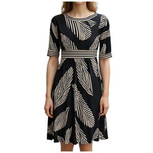 BCBGMaxazria Black & Cream Palm Frans Stretch Shift Dress Women's Size M
